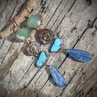 Aquaprase, Watermelon Tourmaline, Golden Hills Turquoise, and Kyanite Earrings